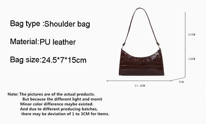 Fashion PU Leather Handbag for Women – Alligator Pattern Small Underarm Messenger Bag & Purse