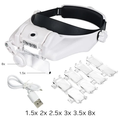 USB Rechargeable Magnifying Glasses Loupe with LED – Watchmaker Repair Tool Headband Magnifier (1.5x-3.5x)