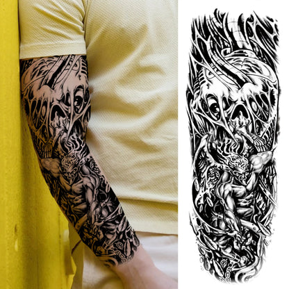 Temporary Tattoo Sleeve - Realistic Full Arm Skull Angel Maori Design Tattoo Sticker for Men & Women