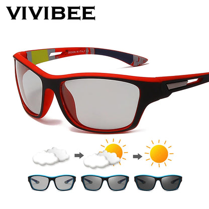 2024 Cycling Photochromic Sunglasses – Polarized Red Frame Sports Goggles for Men & Women – Color-Changing Outdoor Climbing Eyewear