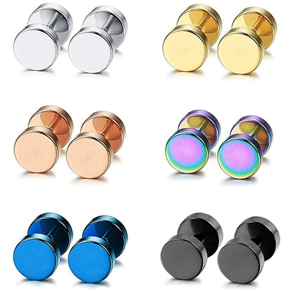 2-Piece Punk Stainless Steel Dumbbell Stud Earrings — Gothic Hip Hop Rock Style, Hypoallergenic Unisex Earrings for Men & Women