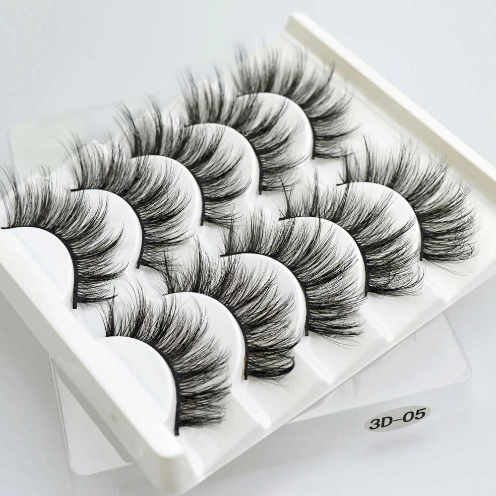 QSTY 5 Pairs 3D Mink False Eyelashes – Natural Long Dramatic Volume Black Lash Extensions