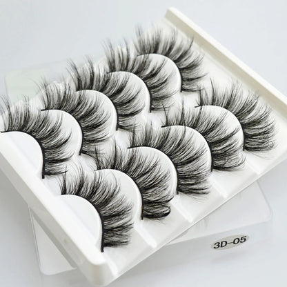 QSTY 5 Pairs 3D Mink False Eyelashes – Natural Long Dramatic Volume Black Lash Extensions