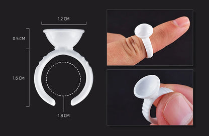 100pcs Disposable Plastic Pigment Rings — 3 Sizes White Ink Holders for Eyebrow Permanent Makeup