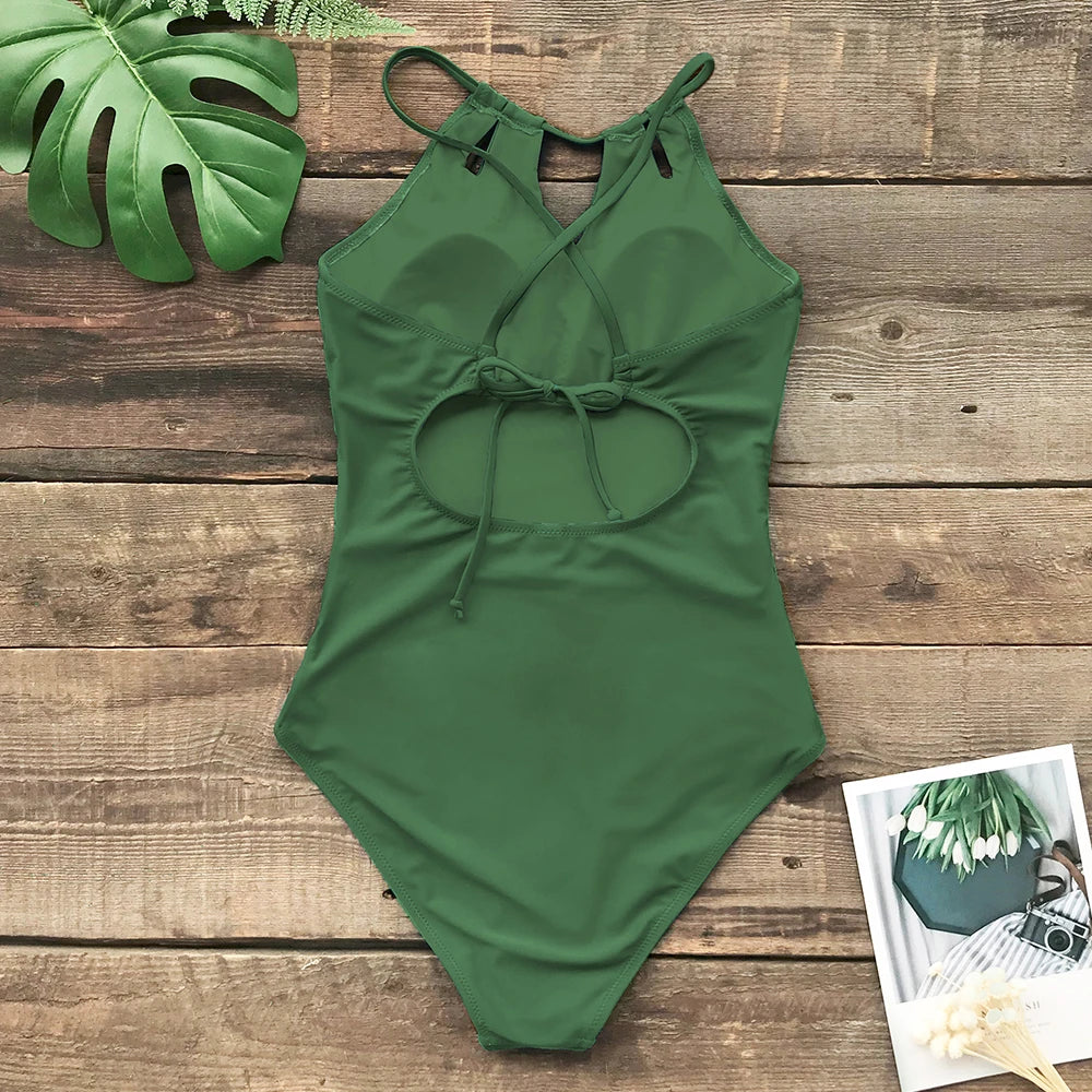 CUPSHE Lace-Up Back One-Piece Swimsuit – Sexy Cut-Out Backless Monokini Swimwear for Women, 2023 Beach & Bathing Suit