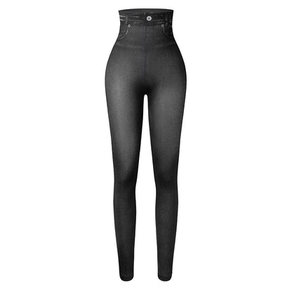 Women's Faux Denim Leggings - Slim Fit Printed Summer Pencil Pants for Fitness & Casual Wear