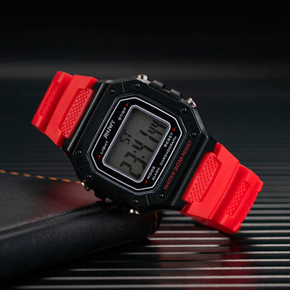 Men’s Army Green Digital Sports Watch - Waterproof LED Electronic Wristwatch with Square Dial and Modern Military Style