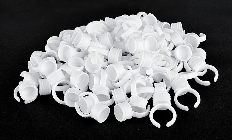 100pcs Disposable Plastic Pigment Rings — 3 Sizes White Ink Holders for Eyebrow Permanent Makeup