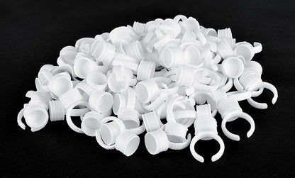 100pcs Disposable Plastic Pigment Rings — 3 Sizes White Ink Holders for Eyebrow Permanent Makeup