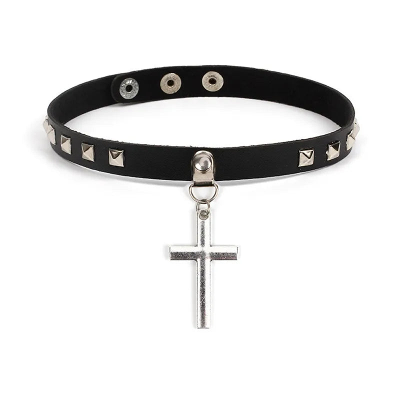 New Spike Choker Necklace – Punk Faux Leather Collar with Big Rivets, Studded Goth Style for Women & Men