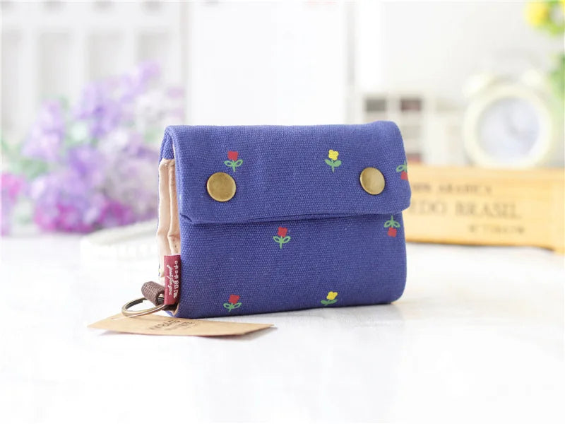 Handmade Three-Fold Fabric Wallet — Short Zipper Purse for Women & Men, Multi-Function Card & Key Holder for Teens