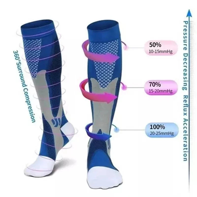 Compression Socks for Running - Men and Women's Anti-Fatigue Pain Relief, 20-30 mmHg Black Sports Compression Socks