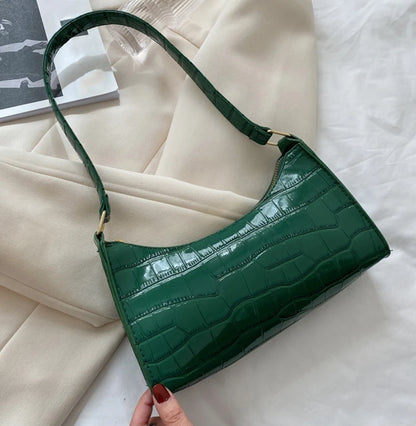 Fashion PU Leather Alligator Pattern Bag for Women – Small Armpit Handbag, Underarm Messenger Purse