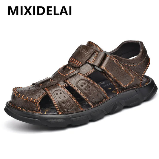 Men's Genuine Leather Casual Sandals - Breathable Summer Outdoor Walking Shoes