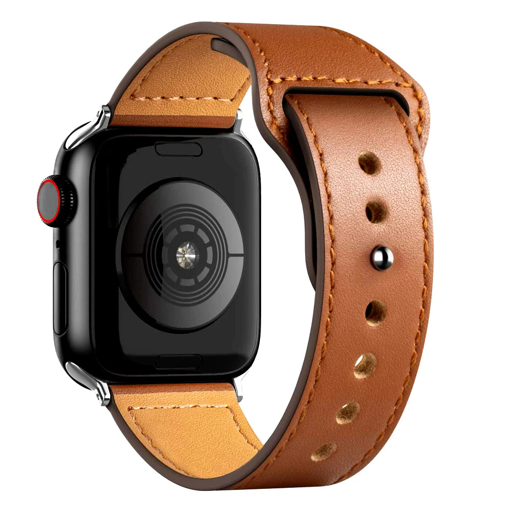 Leather Band for Apple Watch Ultra 2 – Compatible 49mm/45mm/44mm/41mm/40mm/38mm, Wrist Bracelet Strap for iWatch Series 3–9, SE, 4, 5, 6, 7, 8 & 9