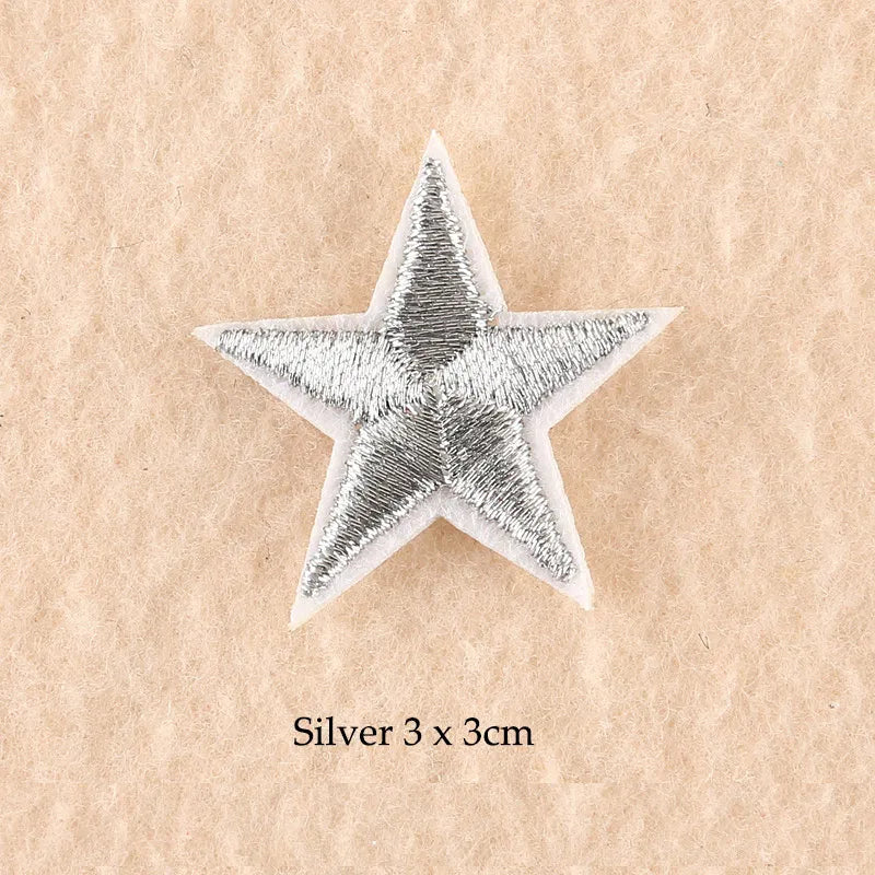 Stars Embroidered Iron-On Patches – Gold, Silver & Colorful Appliqué Stickers for Clothing, Jackets, Bags & DIY Craft Decoration