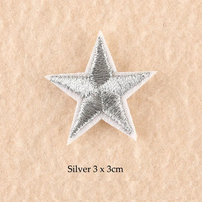 Stars Embroidered Iron-On Patches – Gold, Silver & Colorful Appliqué Stickers for Clothing, Jackets, Bags & DIY Craft Decoration