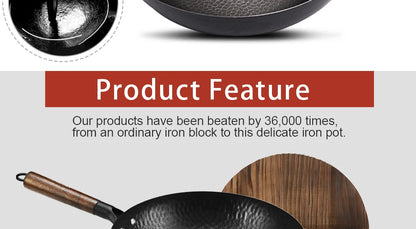 Konco 32cm Cast Iron Wok – Non-Coated Chinese Cookware Pan for Gas & Induction Kitchen Use