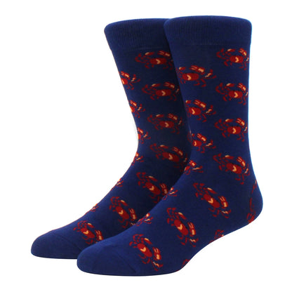 Men's Colorful Combed Cotton Jacquard Crew Socks - Striped Business Casual Dress Socks