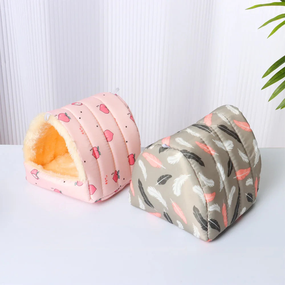 Cute Cartoon Rabbit & Squirrel Mini Pet Cage — Warm Winter Bed House for Hamsters, Mice, Rats & Guinea Pigs