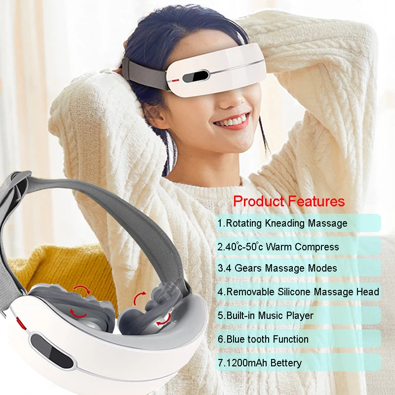 Electric Rotating Kneading Eye Massager | Warm Compress Therapy with Music for Eye Fatigue & Anti-Wrinkle