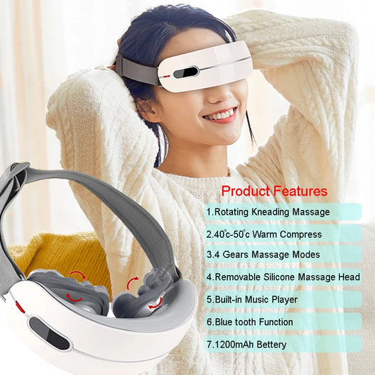 Electric Rotating Kneading Eye Massager | Warm Compress Therapy with Music for Eye Fatigue & Anti-Wrinkle