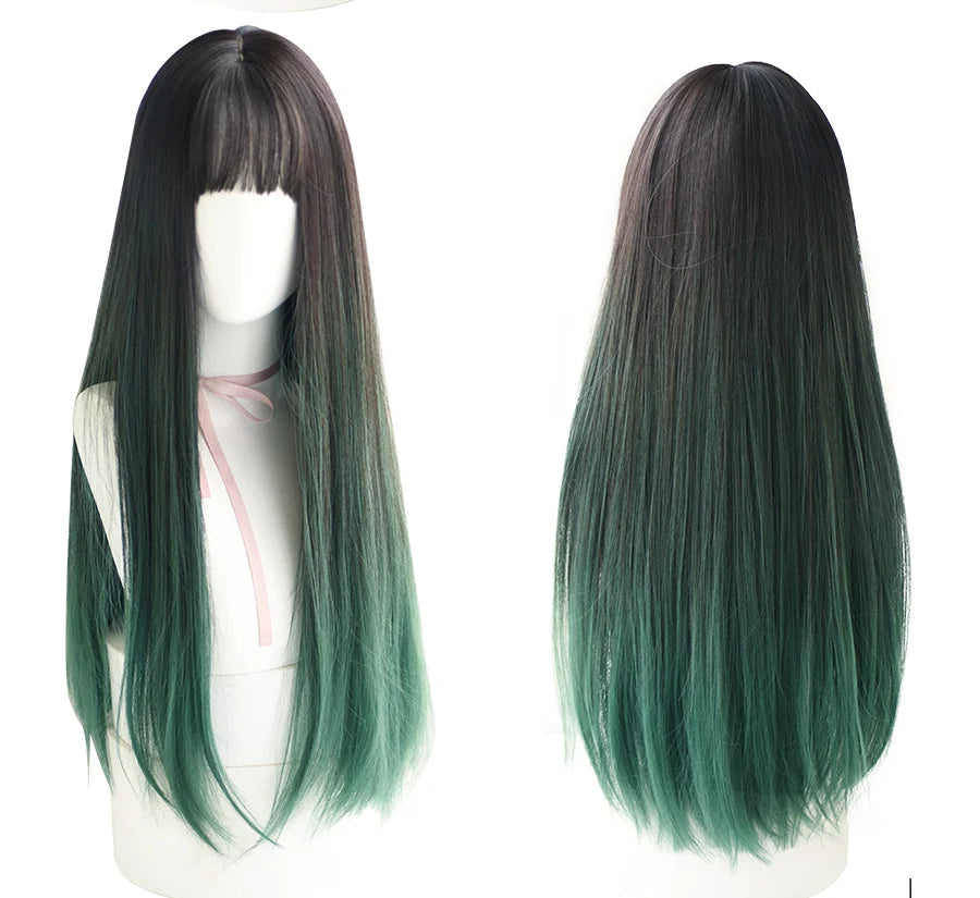 7JHHWIGS Long Straight Light Brown Synthetic Wig with Bangs – Heat-Resistant Daily Wear Wig for Women