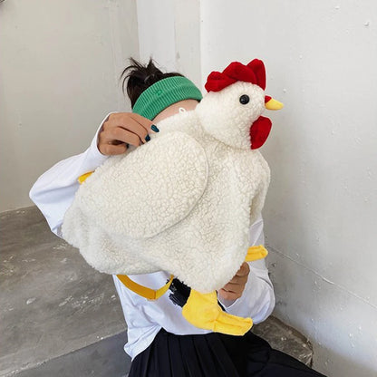 2024 New Chickens Shape Crossbody Purse for Women - Cute Hen-Shaped Zipper Bag - Soft Fleece Fashion Handbag and Shoulder Bag