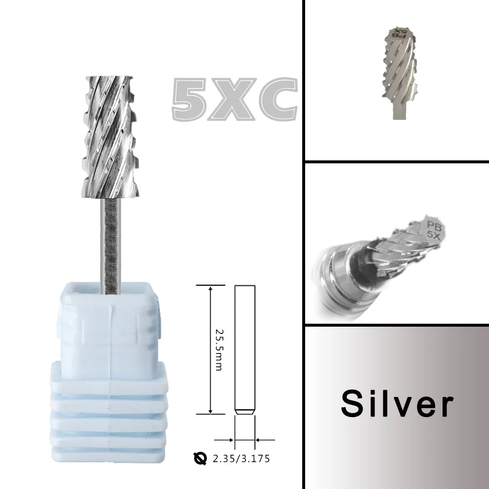 RolinStar 6.6 Large Trapezium Tapered Barrel Nail Drill Bit – Gold & Silver Tungsten Steel Carbide Milling Cutter for Manicure & Pedicure