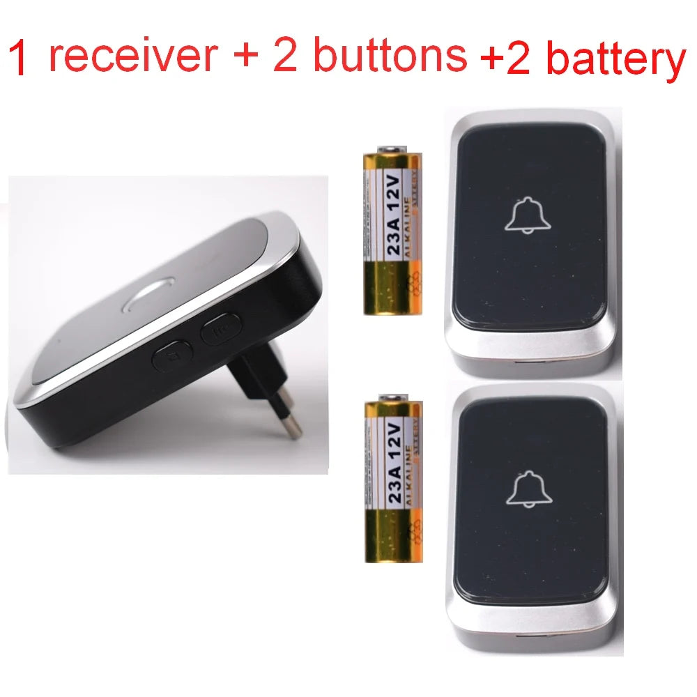 Waterproof Wireless Doorbell — AC 100V-240V EU Plug, Smart Remote Control, Battery Included, Plug & Play