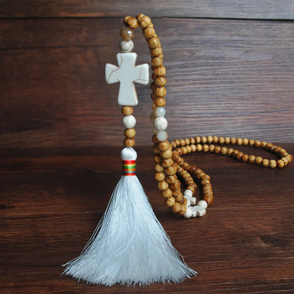 Wooden Bead Tassel Long Necklace - Bohemian Summer Beach Sweater Chain for Women | Mother's Day Gift