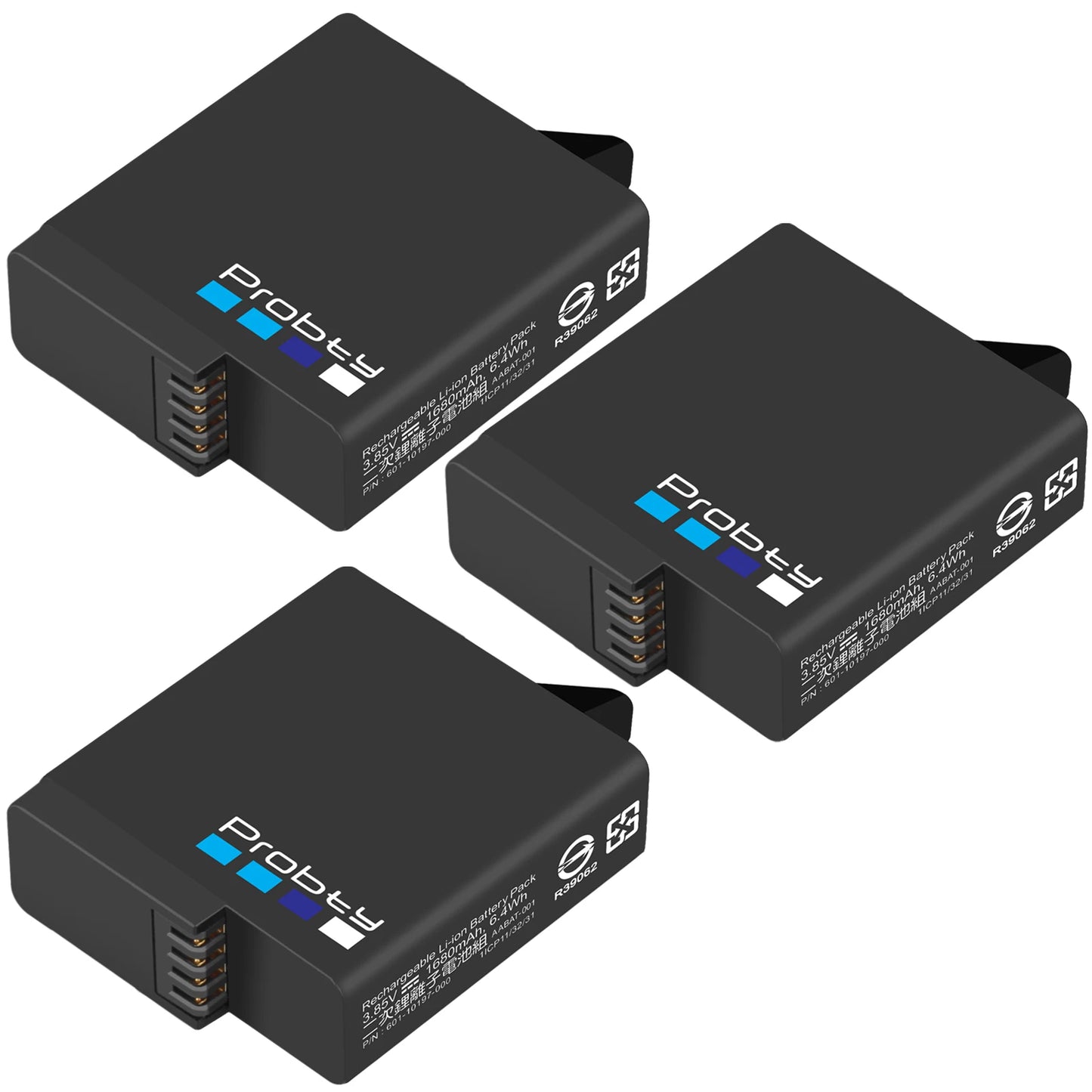 Original Probty Battery & Triple Charger for GoPro Hero 7/6/5 Black – Camera Power Accessory