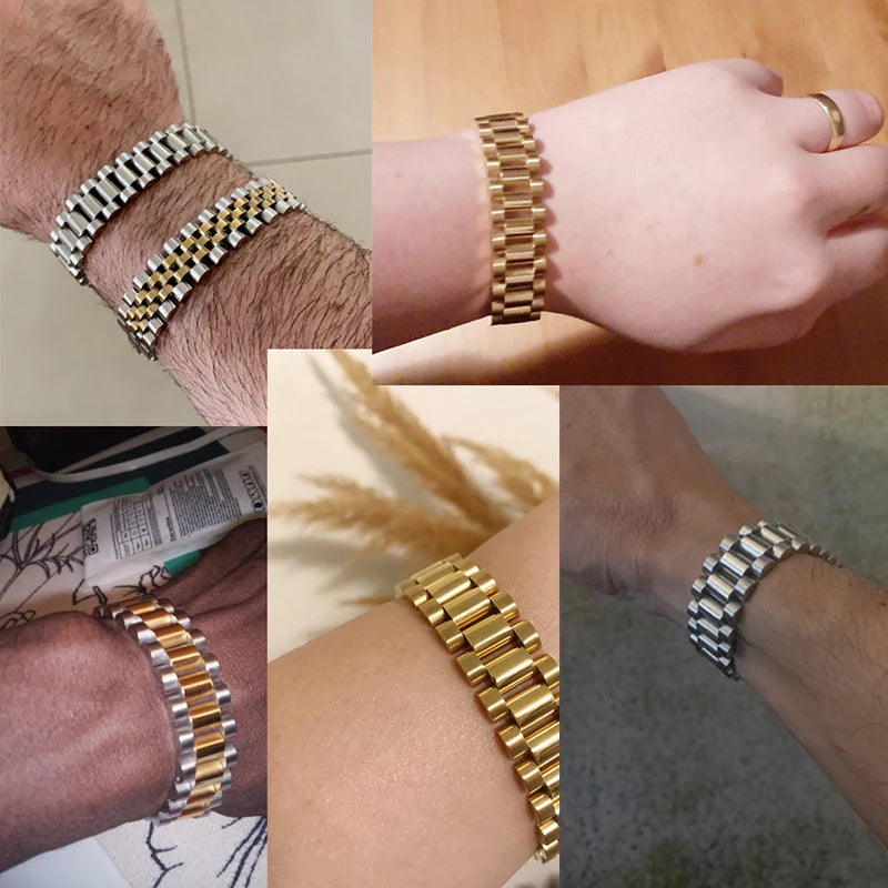 15mm Wide Gold Stainless Steel Watch Chain Bracelet – Luxury Waterproof Men’s Wristband Jewelry for Men & Boys Wholesale Style