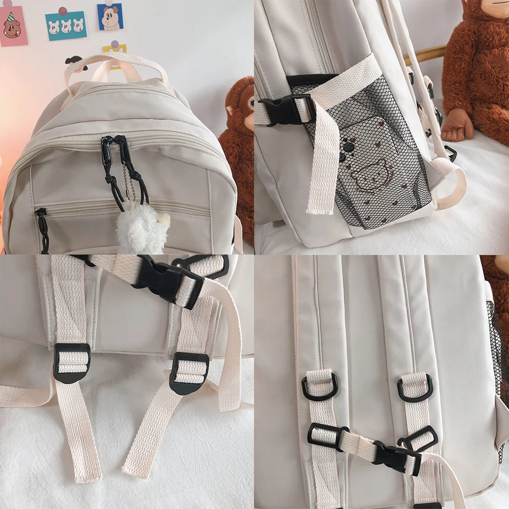 Fashion Big Student Backpack – High Capacity Rucksack for Girls, Women, and Leisure Travel – Cute Badge Design, Mochila