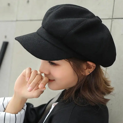 Autumn & Winter Wool Hats for Women – Solid Plain Octagonal Newsboy Cap & Casual Beret for Men & Ladies