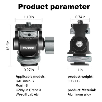 TOAZOE DSLR Camera Monitor Mount – Adjustable Swivel & Tilt Clamp with Cold Shoe Base for Flash & DIY Accessories