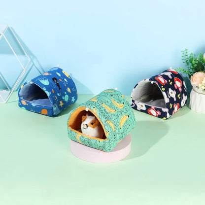 Cute Cartoon Rabbit & Squirrel Mini Pet Cage — Warm Winter Bed House for Hamsters, Mice, Rats & Guinea Pigs