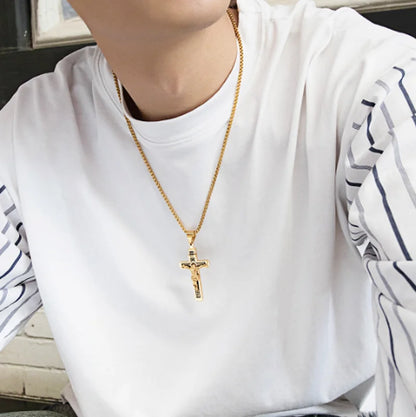 Vintage Jesus Cross Pendant Necklace – Catholic Christian Amulet Jewelry for Men & Women Religious Prayer Gift