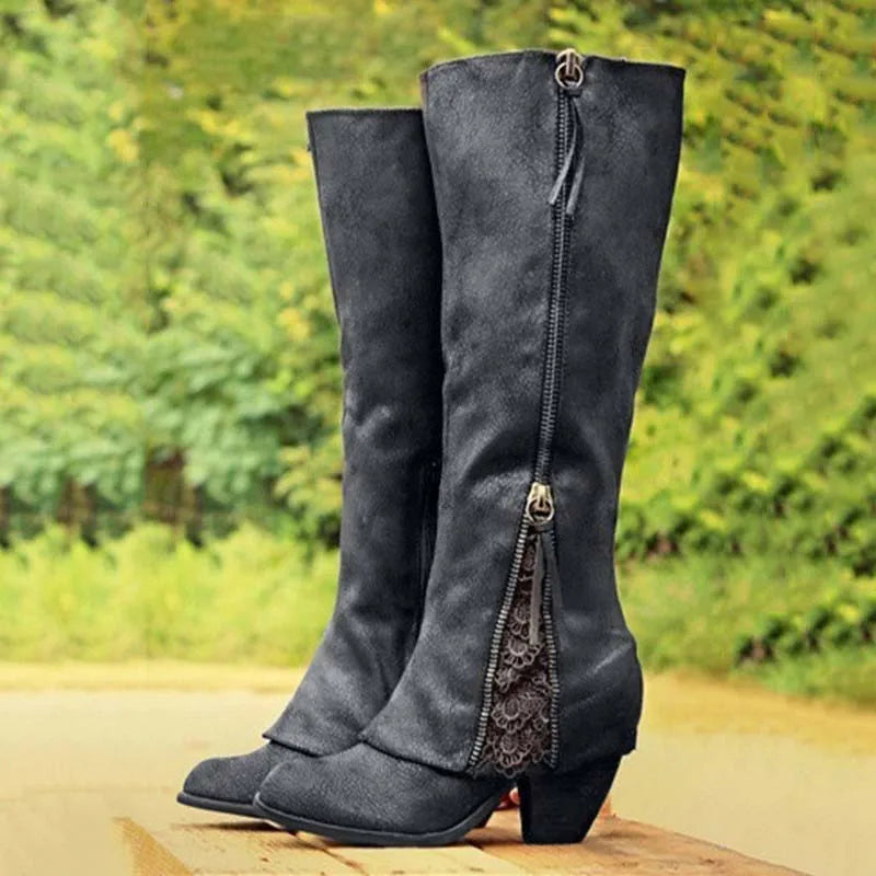 Women’s Winter Knee-High Boots – Fold-Over Lace-Up Ladies Shoes, Chaussures Femme Botas Mujer Invierno