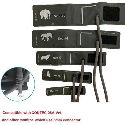 CONTEC 08A Veterinary Blood Pressure Monitor Accessories — Animal Cuffs, Clip SpO2 Probe, Charger Adapter, and Plastic Connector