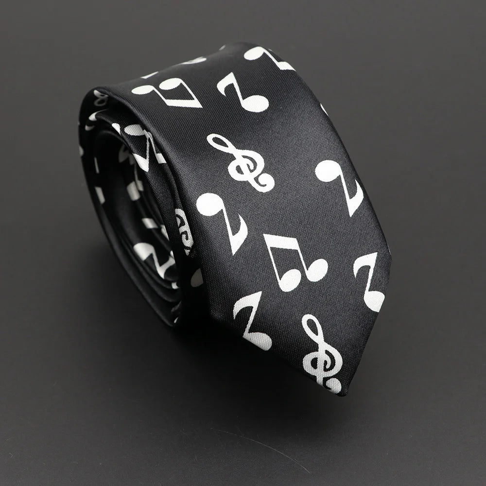 Musical Notes Slim Necktie - Silky Piano & Guitar Print Tie for Men & Women, Elegant Fashion Gift