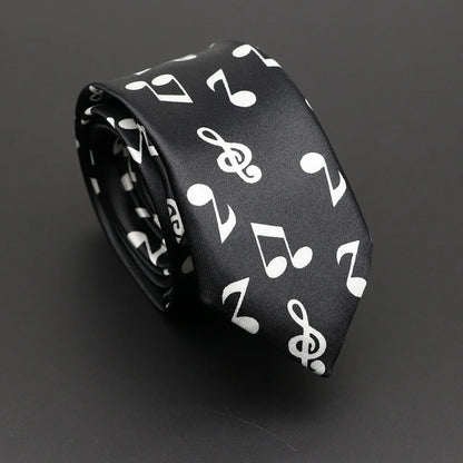 Musical Notes Slim Necktie - Silky Piano & Guitar Print Tie for Men & Women, Elegant Fashion Gift