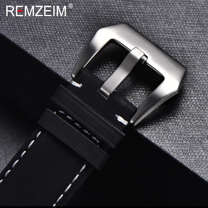Genuine Leather Watch Band – Vintage Matte Black, Blue & Brown Strap for Men & Women, 18mm-24mm Wrist Bracelet