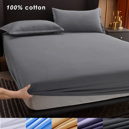 Cotton Fitted Sheet - Non Slip Elastic Band Mattress Cover for Single, Double, King & Queen Beds