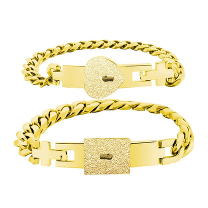 Couple Jewelry Set – Stainless Steel Love Heart Lock Bracelets & Key Pendant Necklace for Men & Women Gift