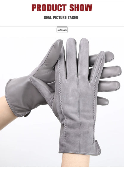 Women’s Winter Touch Gloves – 50% Genuine Leather & 50% Suede, Colorful Warm Leather Gloves