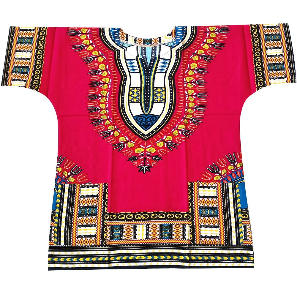 African Dashiki Cotton T-Shirt - Traditional Printed Unisex Fashion Top with Vibrant Ethnic Style Design