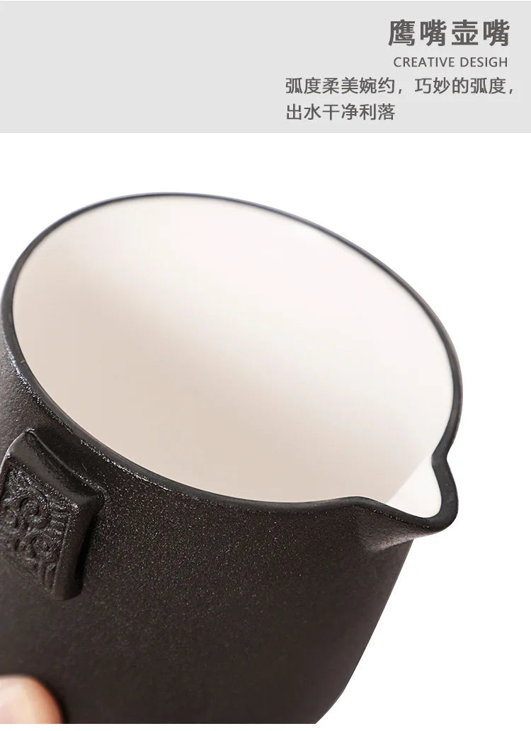 HMLOVE Ceramic Teapot Set – 1 Pot & 4 Cups Chinese Kung Fu Gaiwan with Strainers, 260ML Portable Travel Teaware Gift for Business
