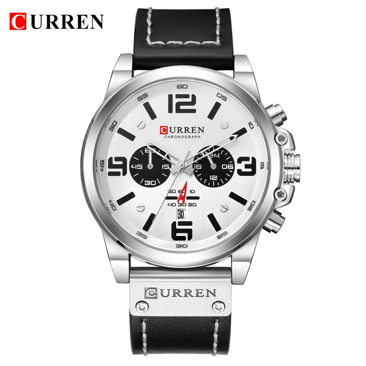 CURREN Men's Luxury Waterproof Sport Watch – Chronograph Quartz Military Wristwatch with Genuine Leather Strap