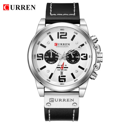 CURREN Men's Luxury Waterproof Sport Watch – Chronograph Quartz Military Wristwatch with Genuine Leather Strap